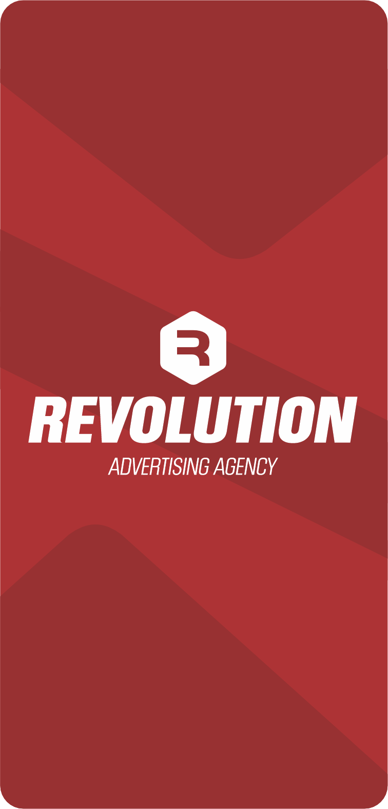 Revolution’s white logo on its bold red geometric brand artwork